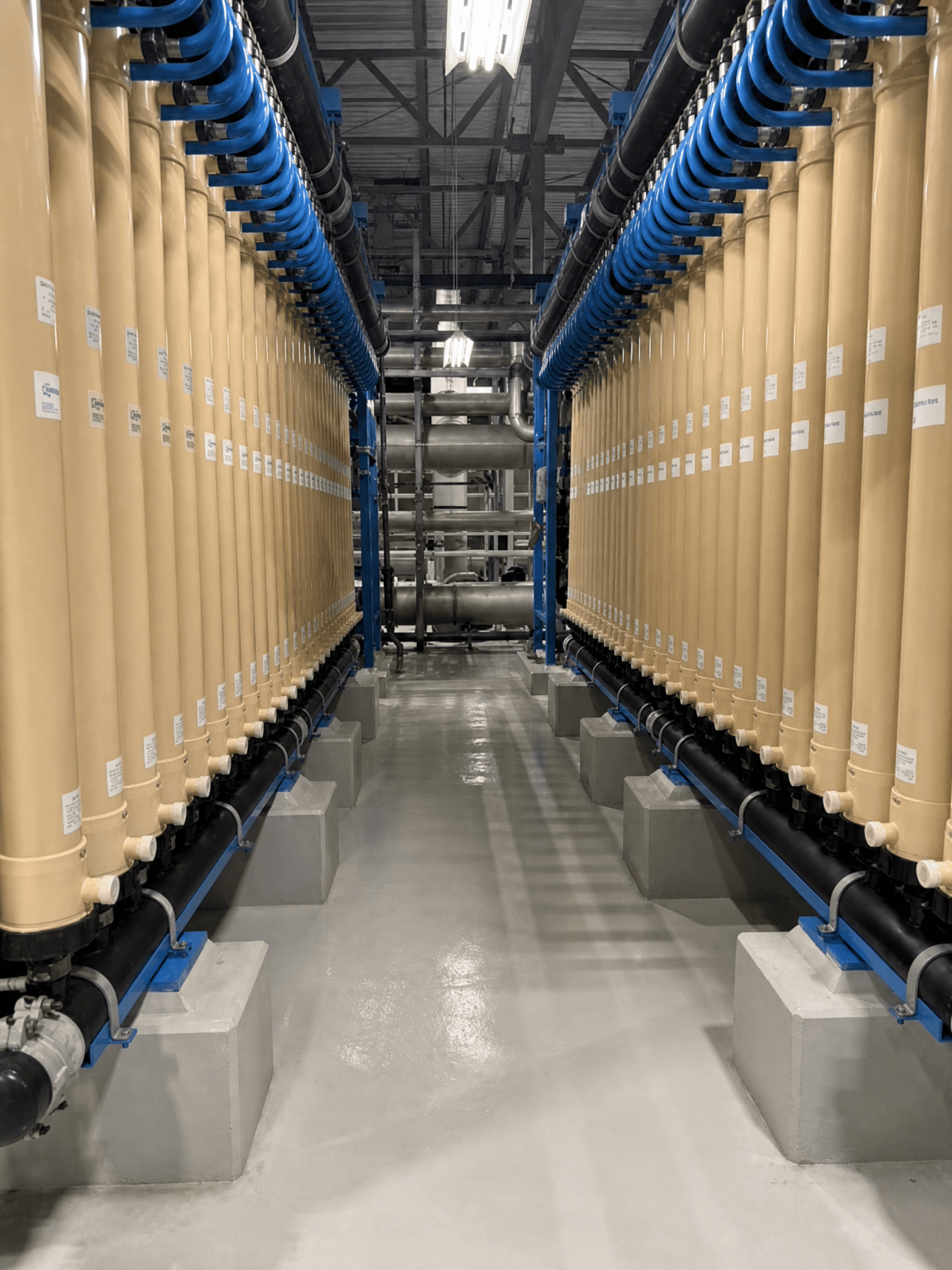 Aria Filtra® hollow-fiber membrane racks, close view