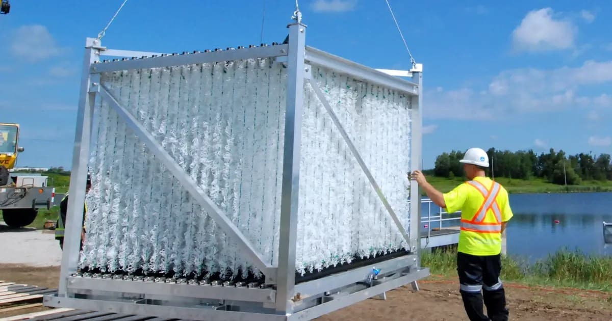 Bishop BioCord® reactor being installed at a wastewater lagoon